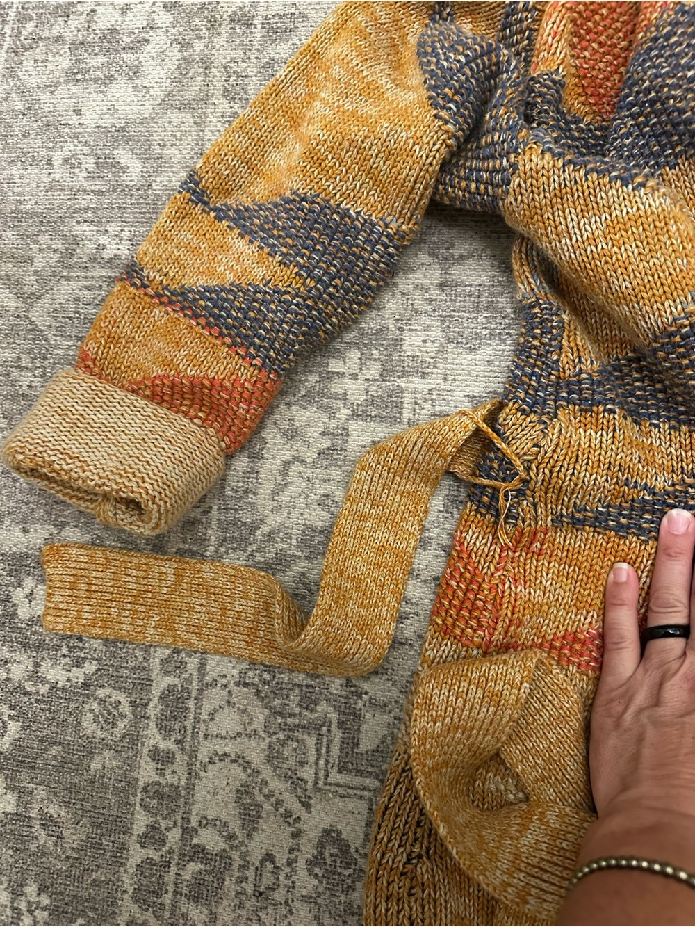 Pendleton Monterey Open Front Belted Cardigan Jacket - Mustard Multi 100% cotton - Picture 2 of 6